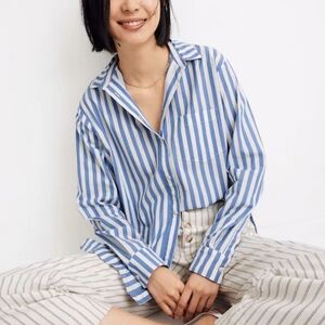 MADEWELL Blue Striped Oversize Ex Boyfriend Buttom Down Shirt